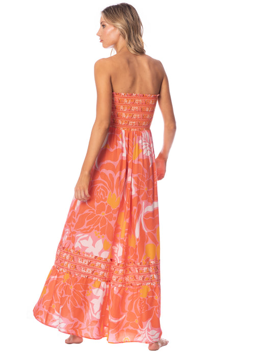 Hover image -  Maaji Retro Peach Flowers Bewitched Long Dress