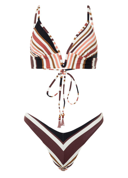 Thumbnail - Maaji Burgundy Barcode Parade Long Line Triangle Bikini Top - 7