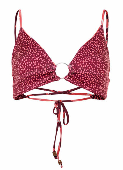 Maaji Red Foliage Shine Ring Front Bralette Bikini Top
