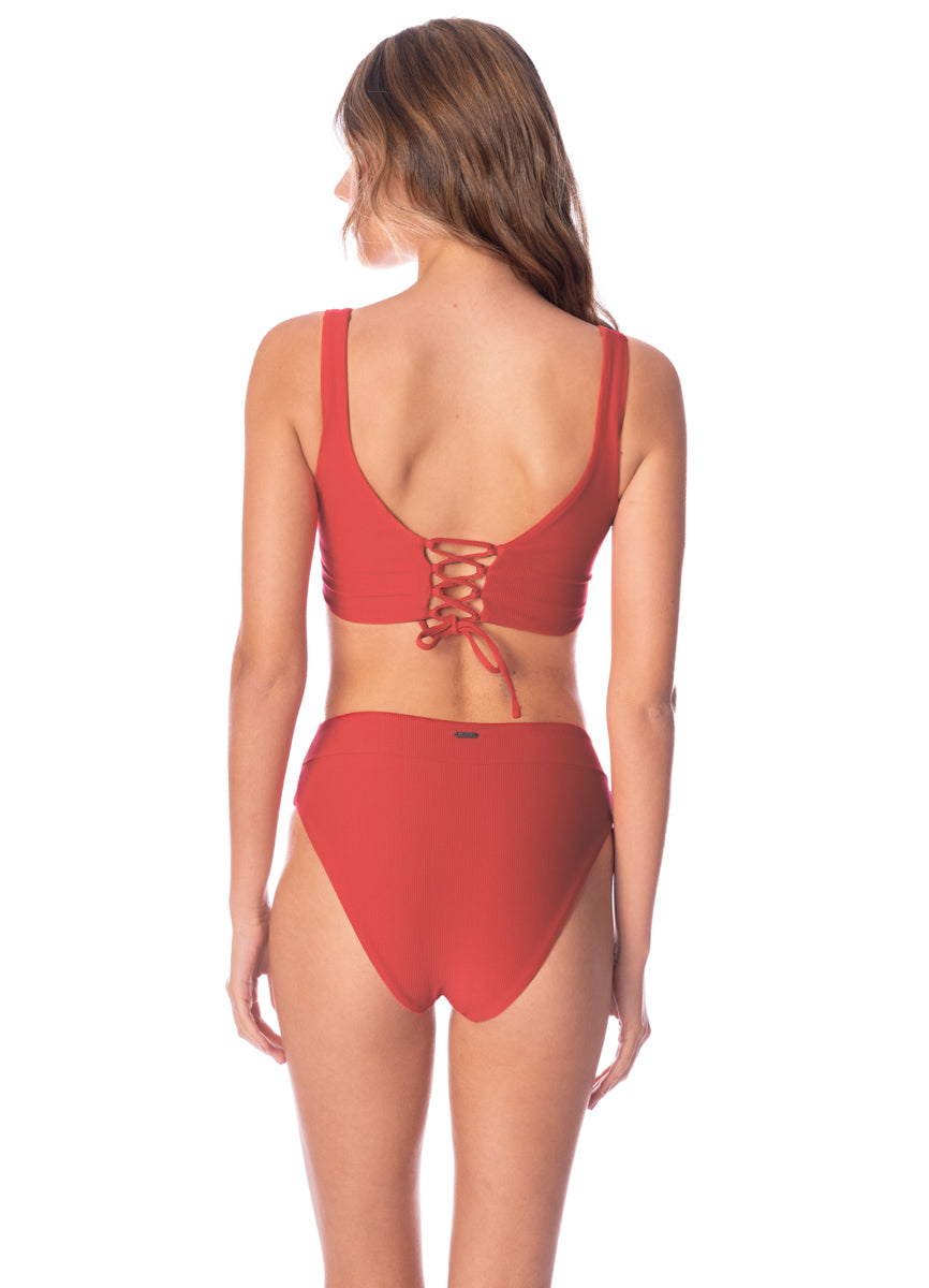 Maaji Red Camelia Allure Long Line Triangle Bikini Top
