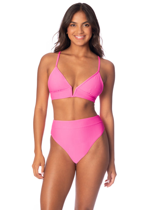 Main image -  Maaji Radiant Pink Parade Long Line Triangle Bikini Top