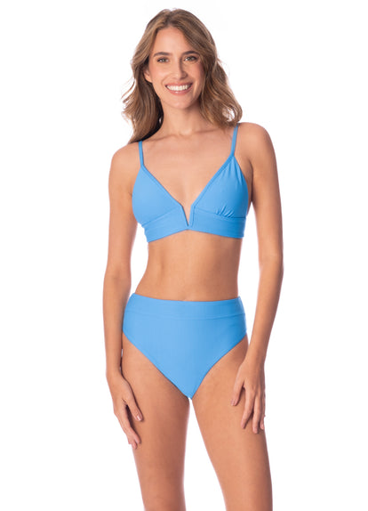 Maaji Stone Blue Splendour High Leg Bikini Bottom - XS / Blue / Cheeky Cut