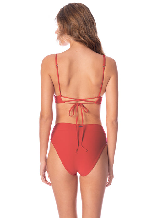 Hover image -  Maaji Red Camelia Parade Long Line Triangle Bikini Top