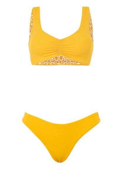 Printed Beach Classics D-Cup Bralette Bikini Top - Mineral Yellow Lire –