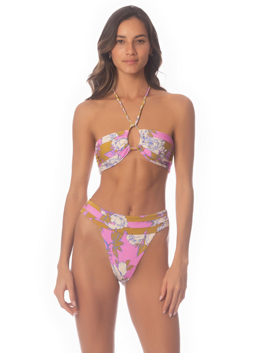 Hover image -  Maaji Pink Fiore Sienna High Rise Classic Bikini Bottom