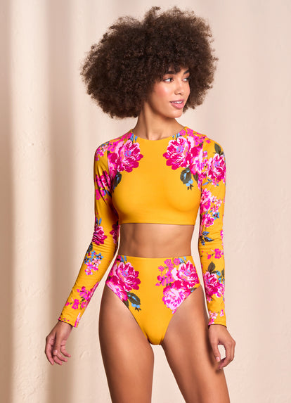 Maaji Bouquet Spectacle Long Sleeve Bikini Top - SM / Yellow