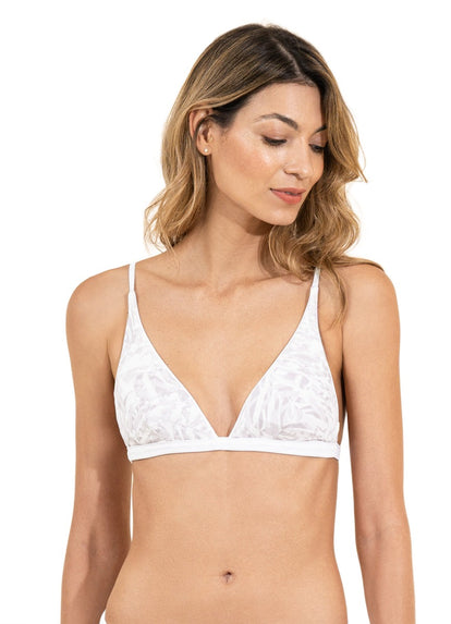  Maaji Simly White Ivy Fixed Triangle Bikini Top